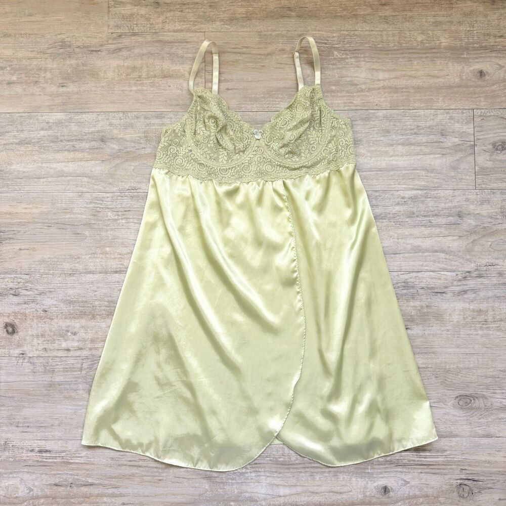 Vintage Y2K Slip Dress Symphony Lingerie Satin Lace Babydoll Nightgown Medium